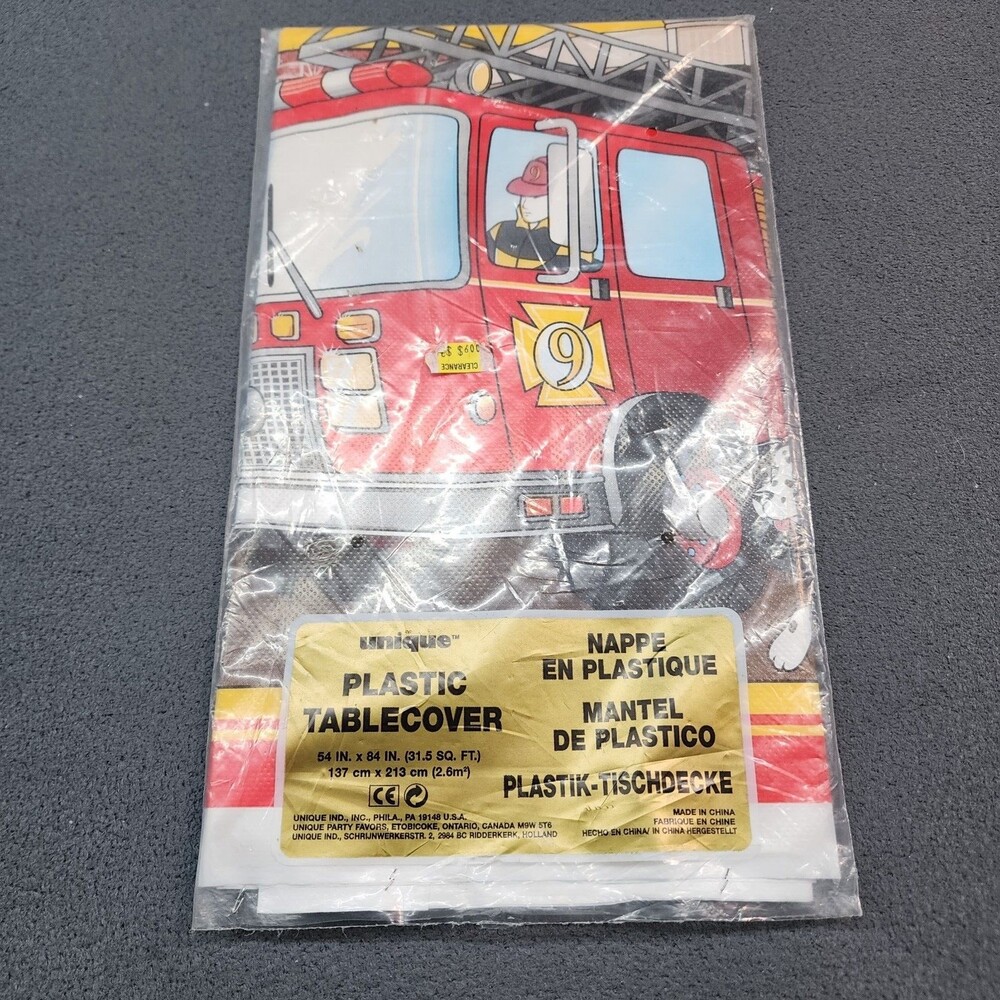Fire Engine Dalmatian Plastic Table cover 54" X 84" 137 cm X 213 cm